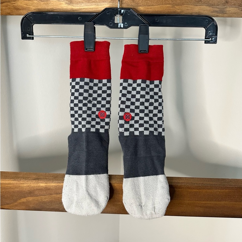 Stance Red Black Gray White Checkerboard Crew Socks